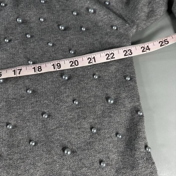 Christine Phillipe Pearl Studded Cardigan Women Sweater Balloon Sleeve Knit Grey - Picture 9 of 16